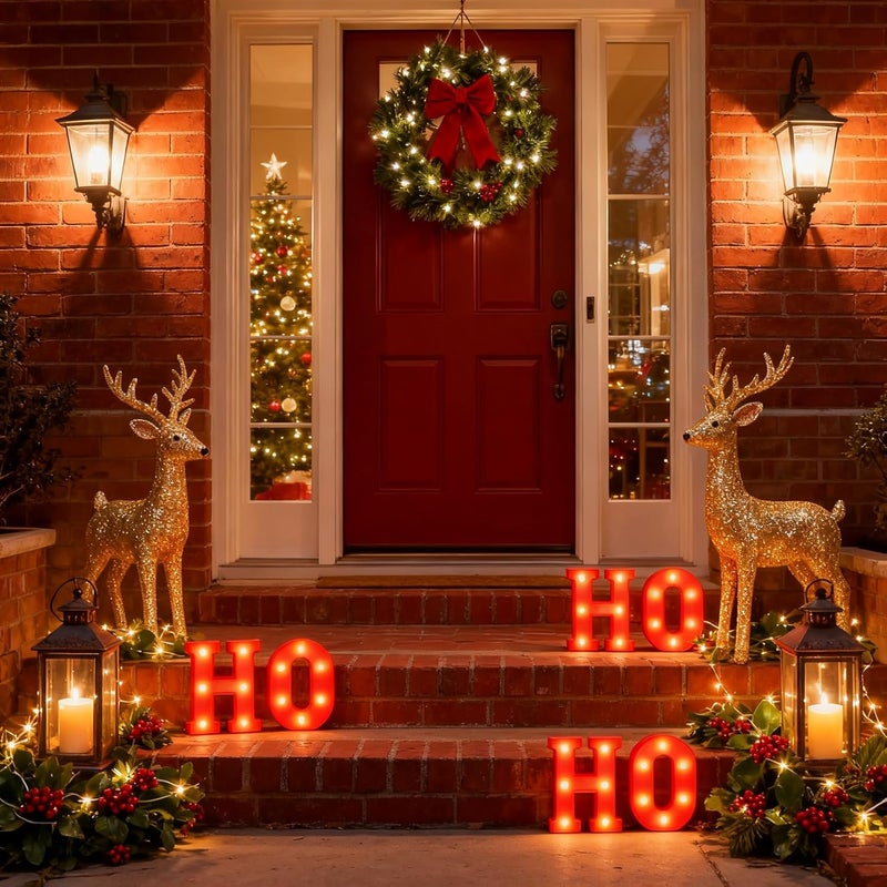 gobutend HOHOHO Christmas Light Up Letter Table Decorations, LED Marquee Lights Sign for Indoor Outdoor Home Bedroom Fireplace Bar Xmas Party Decor - Image 4
